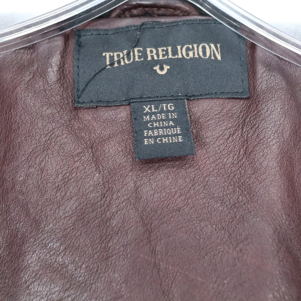 True Religion‎ Mens Leather Parka Military Coat Bomber Jacket Size XL Purple